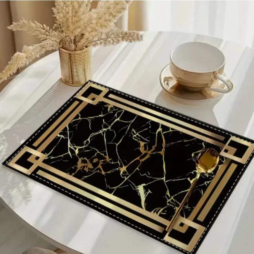 Black Gold Marble Luxury Placemats Set - Picture 3 of 6